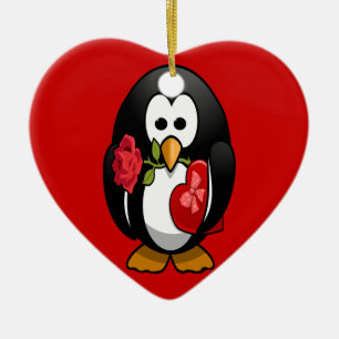 Niedlicher Valentinstag Pinguin Sonniger Cartoon Keramikornament