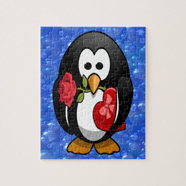 Niedlicher Valentinstag Pinguin Sonniger Cartoon Puzzle (Vertikal)