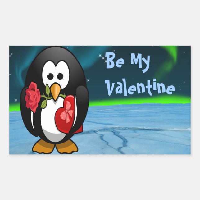 Niedlicher Valentinstag Pinguin Sonniger Cartoon Rechteckiger Aufkleber (Vorderseite)