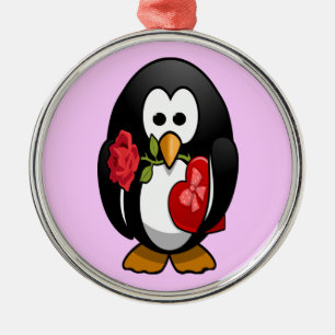 Niedlicher Valentinstag Pinguin Sonniger Cartoon Silbernes Ornament