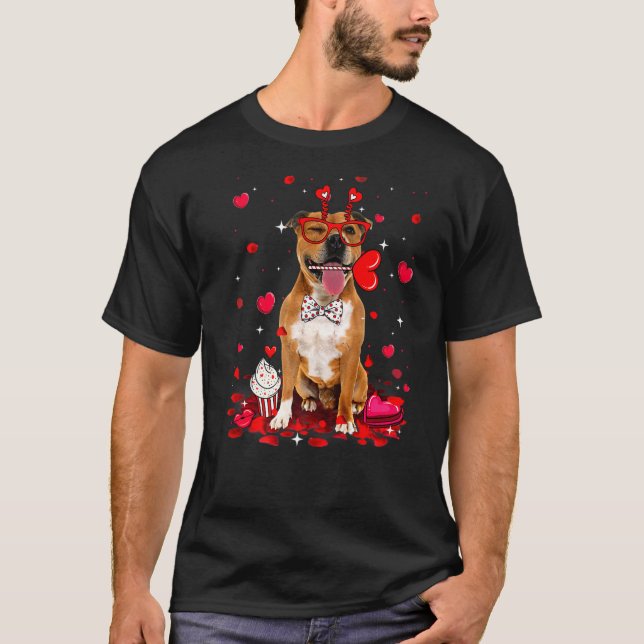 Niedlicher Valentinstag Pitbull Hund Herzkostüm Vo T-Shirt (Vorderseite)