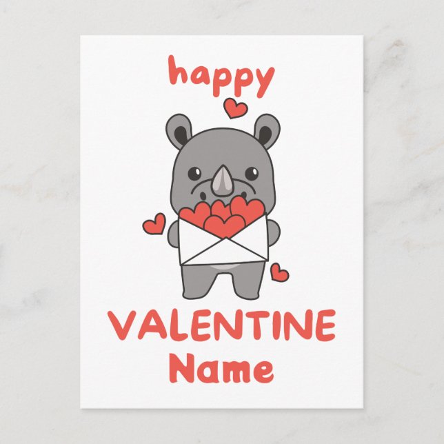 Niedlicher Valentinstag Rhino Postkarte (Vorderseite)