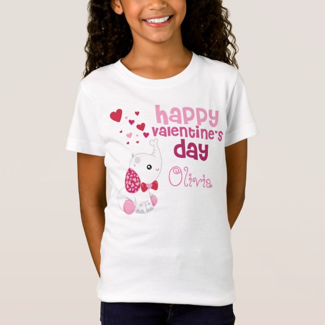 Niedlicher Valentinstag Rosa Elefant Custom Kids T-Shirt (Vorderseite)
