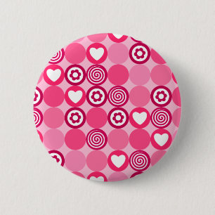 Niedlicher Valentinstag Rosa Herz und Blume Muster Button