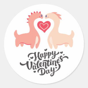 Niedlicher Valentinstag Rosa Monster und Herzklass Runder Aufkleber