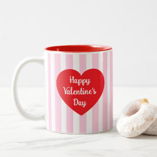 Niedlicher Valentinstag Rosa Streifen Rotes Herz Zweifarbige Tasse