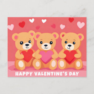 Niedlicher Valentinstag Teddy Bär Herz Rosa Rot Postkarte