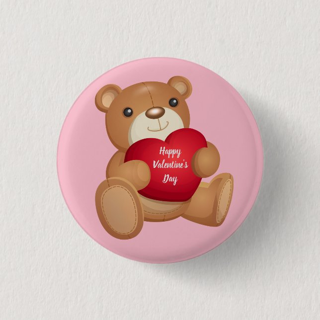 Niedlicher Valentinstag Teddybär Button (Vorderseite)