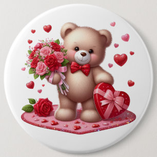 Niedlicher Valentinstag Teddybär Button