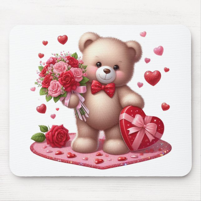 Niedlicher Valentinstag Teddybär Mousepad (Vorne)