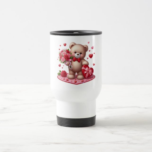 Niedlicher Valentinstag Teddybär Reisebecher (Mittel)