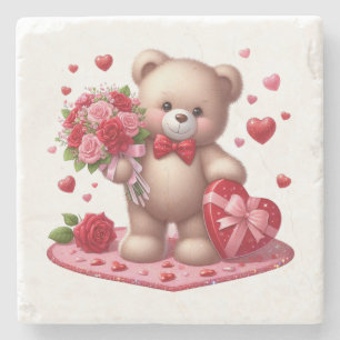 Niedlicher Valentinstag Teddybär Steinuntersetzer