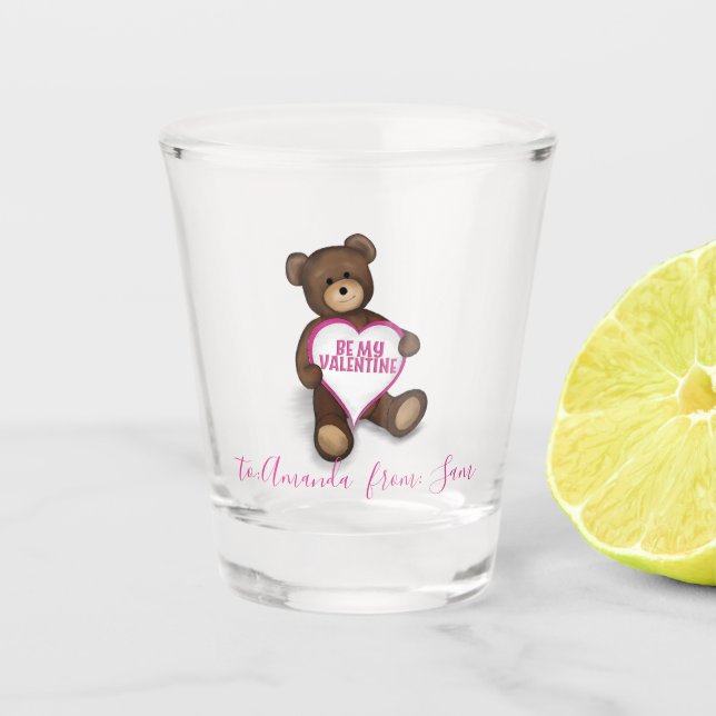 Niedlicher Valentinstag Teddybär Whimsical Schnapsglas (Vorderseite)