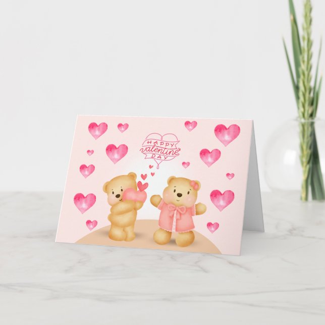 Niedlicher Valentinstag Teddybären mit Herz Postc Karte (Vorderseite)