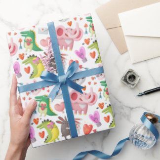 Niedlicher Valentinstag Tierherz Funny Whimsical Geschenkpapier