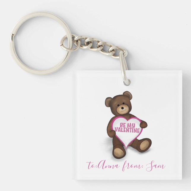 Niedlicher Valentinstag Vintager Teddybär Schlüsselanhänger (Vorderseite)
