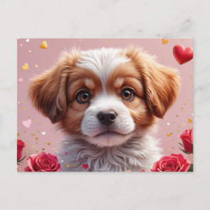 Niedlicher Valentinstag Welpe mit Rose Feiertagspostkarte
