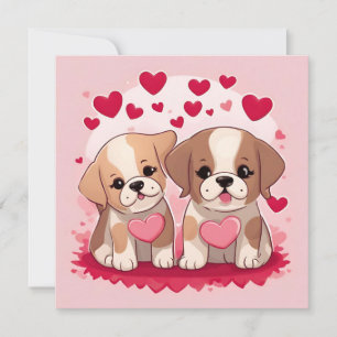 Niedlicher Valentinstag Welpen mit Herz Feiertagskarte