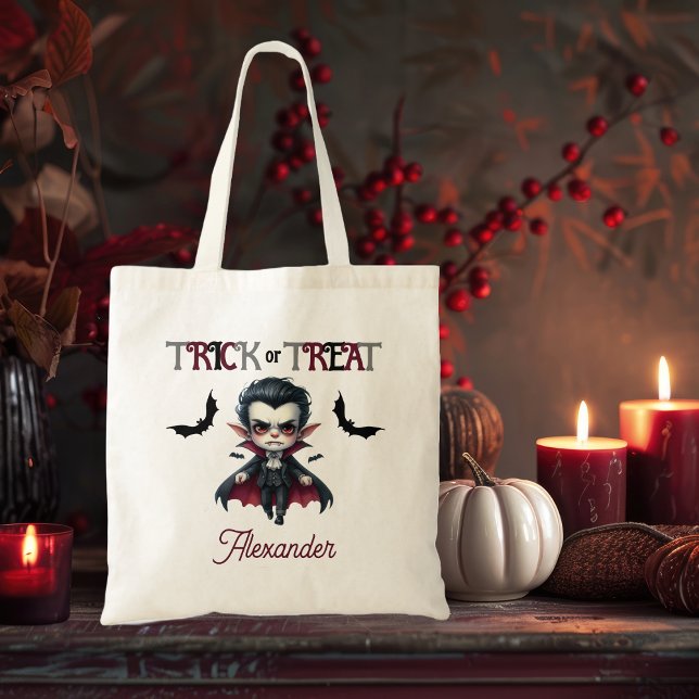 Niedlicher Vampir-Kid-Trick oder Treat Halloween Tragetasche (Cute Vampire Kid's Trick or Treat Halloween Tote Bag)