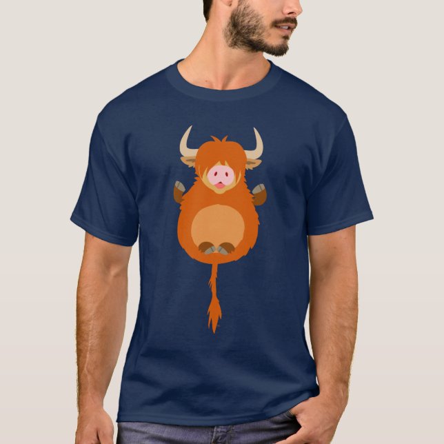 Niedlicher vermittelnder Cartoon Hochland-Kuh-T -  T-Shirt (Vorderseite)