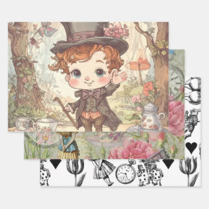 Niedlicher Verrückter Hatter Whimsical Wunderland Geschenkpapier Set