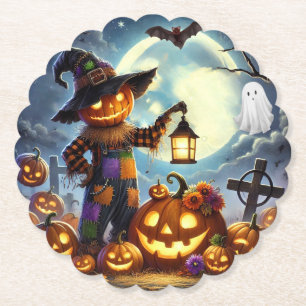 Niedlicher, verspielter Halloween-Vogelscheuche & Untersetzer