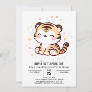 Niedlicher verzauberter Tiger 1. Geburtstag Einladung