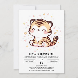 Niedlicher verzauberter Tiger 1. Geburtstag Einladung