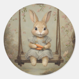 Niedlicher Vintage-Osterhase-Hase-Aquarell Runder Aufkleber
