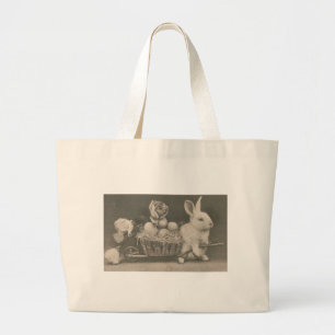 Niedlicher Vintage-Osterhase Jumbo Stoffbeutel