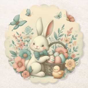 Niedlicher, vintage Osterhase & Küken Untersetzer