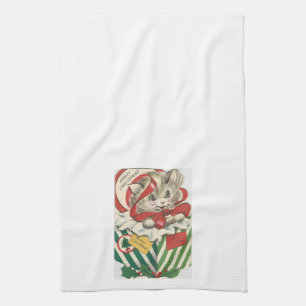 Niedlicher Vintage-Weihnachts-Kätzchen-Küchenhandt Geschirrtuch
