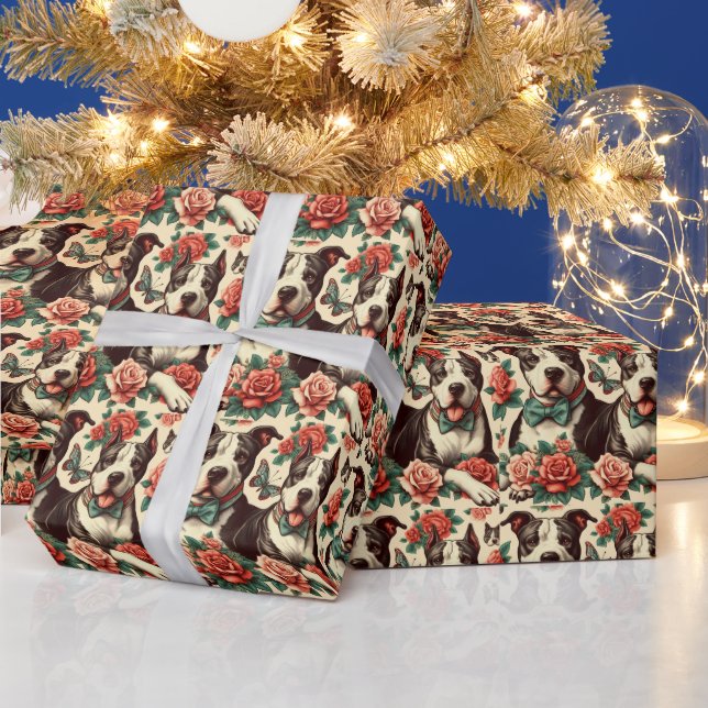 Niedlicher Vintager amerikanischer Pit Bull Terrie Geschenkpapier (Feiertage)