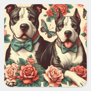 Niedlicher Vintager amerikanischer Pit Bull Terrie Quadratischer Aufkleber