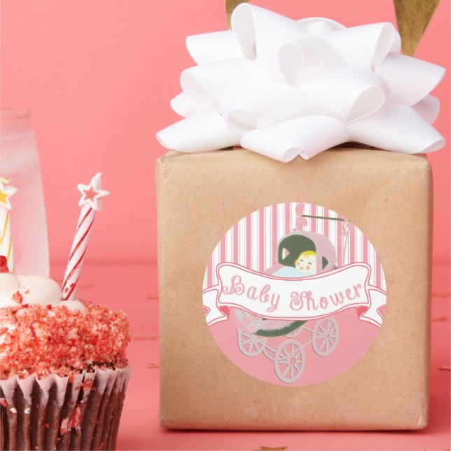 Niedlicher Vintager Banner Baby Girl Duschaufklebe Runder Aufkleber (Party)