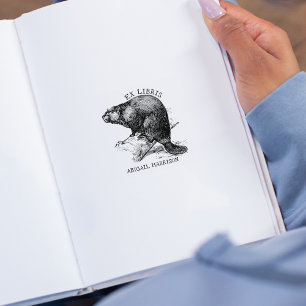 Niedlicher Vintager Biber, Ex Libris Buch Gummistempel