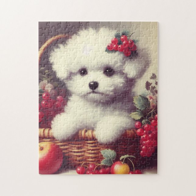 Niedlicher Vintager Bichon Frisé Malerei Puzzle (Vertikal)