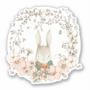 Niedlicher Vintager Bunny Botanical Florals Baby B Aufkleber