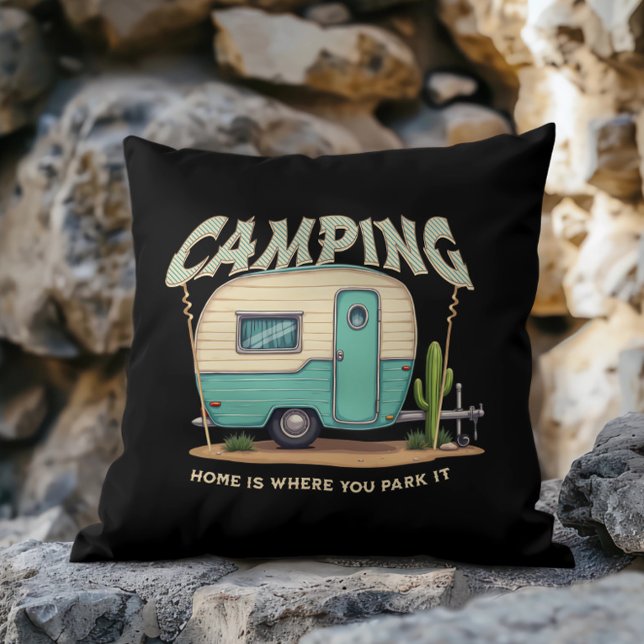 Niedlicher Vintager Campingplatz und Camping-Zitat Kissen (Von Creator hochgeladen)