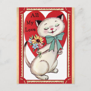 Niedlicher Vintager Cat Valentinstag Postkarte