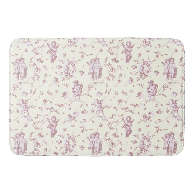 Niedlicher Vintager Cherub Kupiden Engel Rosa Blum Badematte (Vorderseite)