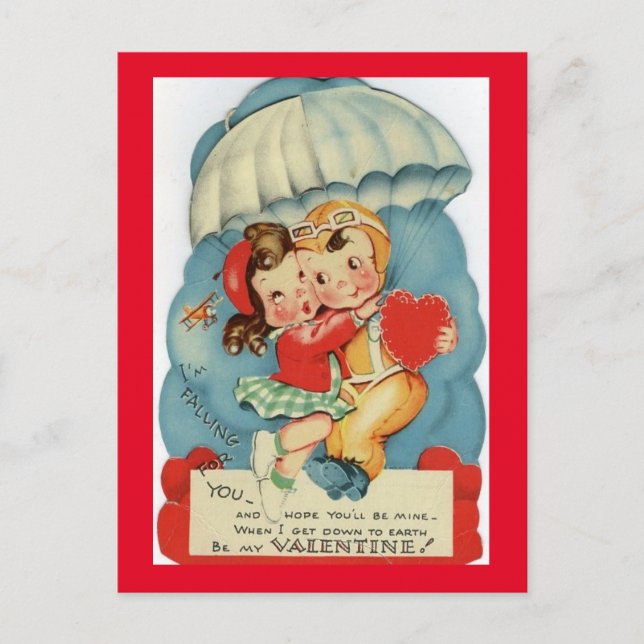 Niedlicher Vintager Couple Parachuting in den 1950 Postkarte (Vorderseite)