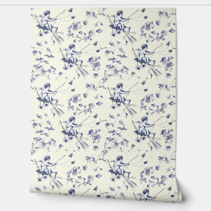 Niedlicher Vintager Cupid Angel Blue Floral Toile Tapete