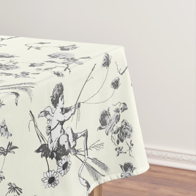 Niedlicher Vintager Cupid Angel Schwarz-weiße Blum Tischdecke (Beispiel)