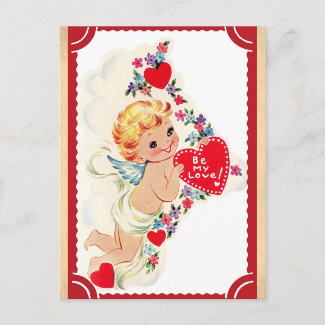 Niedlicher Vintager Cupid-Valentinstag Postkarte (Vorderseite)
