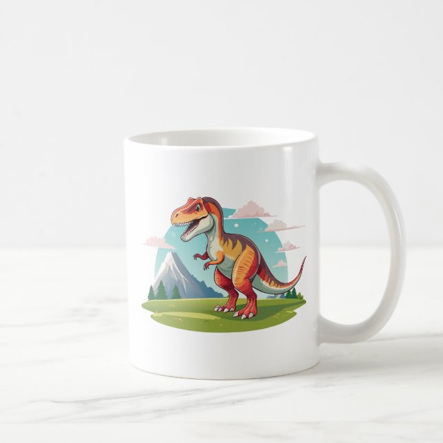 Niedlicher Vintager Dinosaurier T Rex mit Berg Kaffeetasse (Rechts)