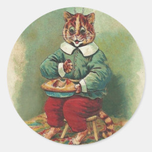 Niedlicher Vintager Feiertags-Katzen-Aufkleber Runder Aufkleber