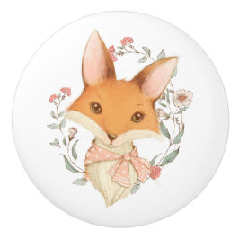 Niedlicher Vintager Fox Rosa Floral Keramikknauf