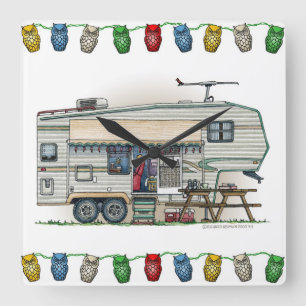 Niedlicher Vintager fünftes Quadratische Wanduhr