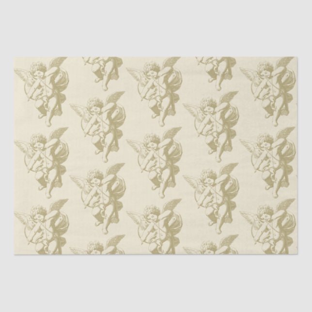 Niedlicher Vintager Goldbeige Cupid Angel Seidenpapier (Vorderseite)